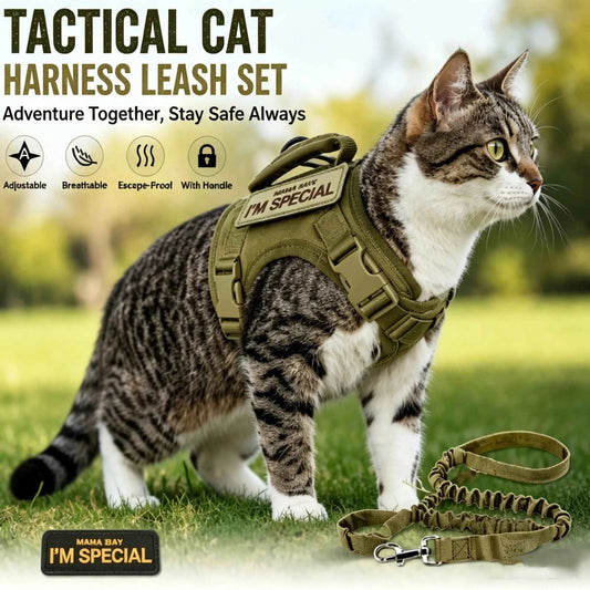 Tactical Cat Harness Leash Set Escape-Proof Adjustable Vest with Handle Mesh Breathable Design for Outdoor Walks Cat Gear - Needora