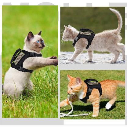 Tactical Cat Harness Leash Set Escape-Proof Adjustable Vest with Handle Mesh Breathable Design for Outdoor Walks Cat Gear - Needora