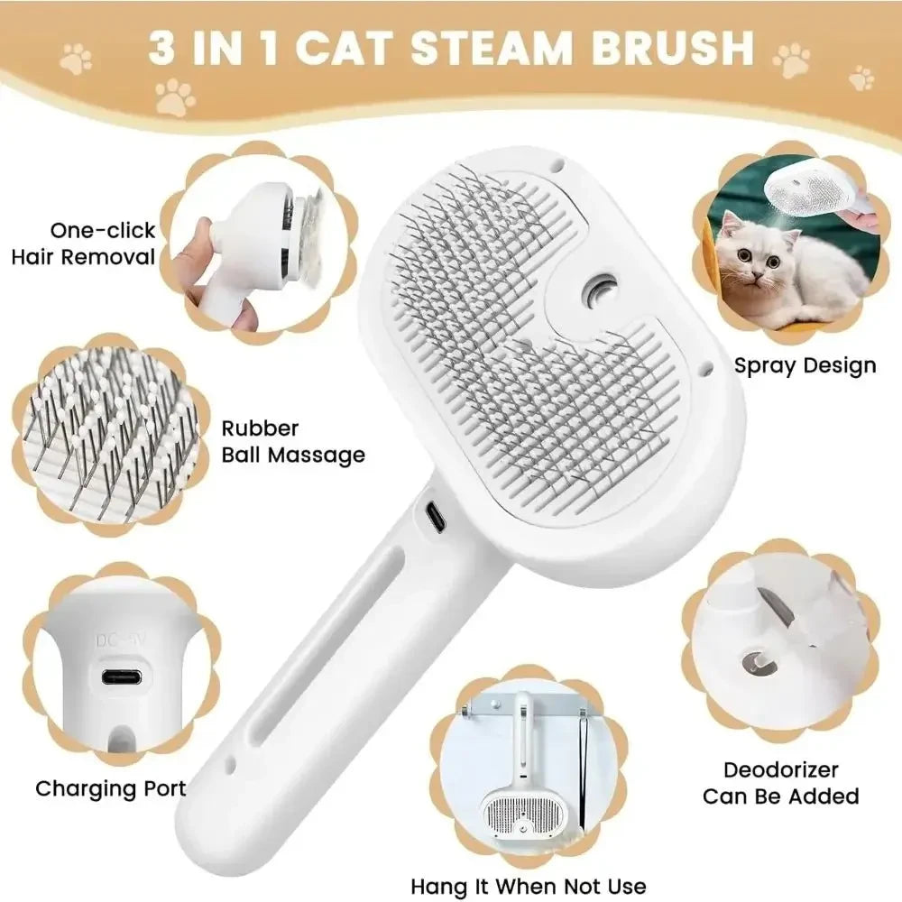 Upgraded Pet Steam Brush Spray Grooming Comb Hair Removal Cleaning Tool Steamy Floating for Dogs Cats Accessories Styling - Needora