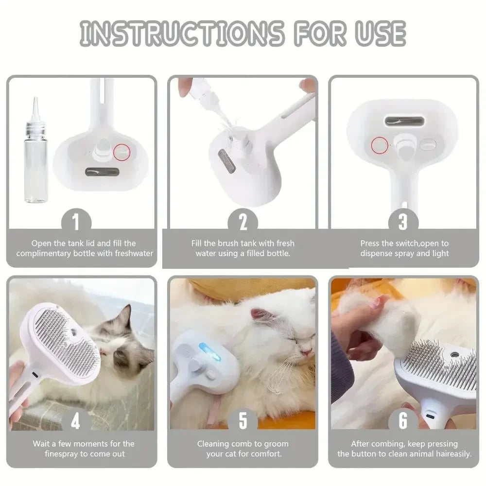 Upgraded Pet Steam Brush Spray Grooming Comb Hair Removal Cleaning Tool Steamy Floating for Dogs Cats Accessories Styling - Needora