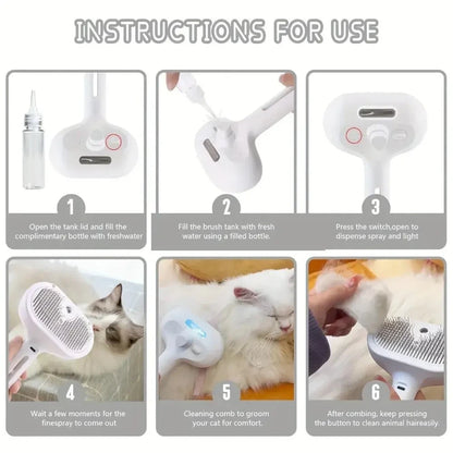 Upgraded Pet Steam Brush Spray Grooming Comb Hair Removal Cleaning Tool Steamy Floating for Dogs Cats Accessories Styling - Needora