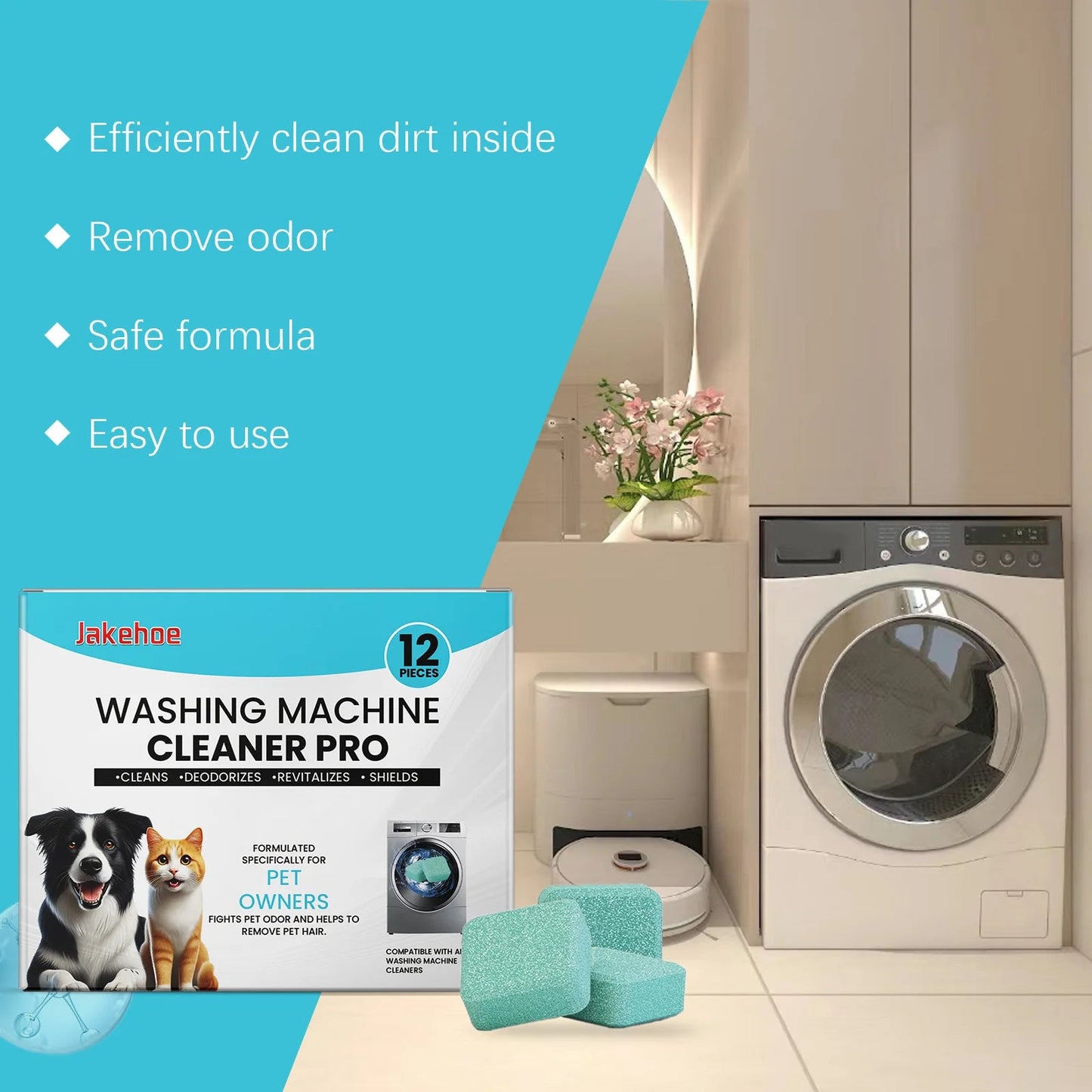 Washing Machine Cleaner for Pet Owners Eliminating Pet Odors Remove Pet Hair Cleaning Washing Machine Slots Cleaning Agent 12PCS - Needora