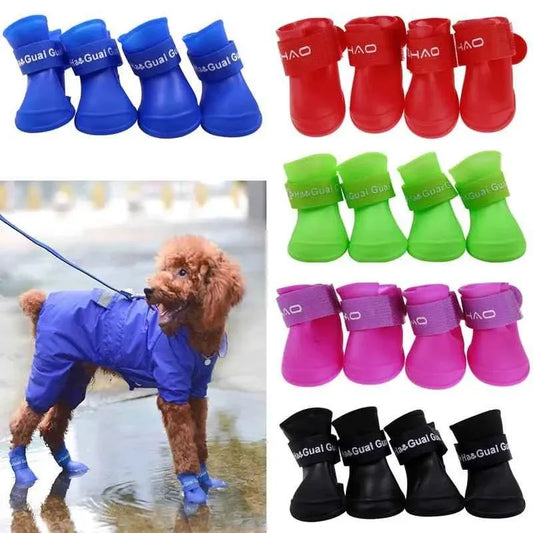 Waterproof Dog Rain Boots – 4-Pack Anti-Slip Paw Protectors for Dogs & Cats