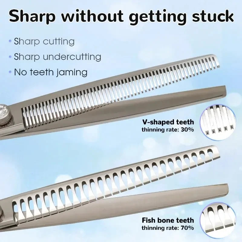 Yijiang Professional 7.5/8/9.0 Inch Pet Grooming Scissors Set of 4 Straight Curved Thinner Chunker Blender Scissors Set - Needora