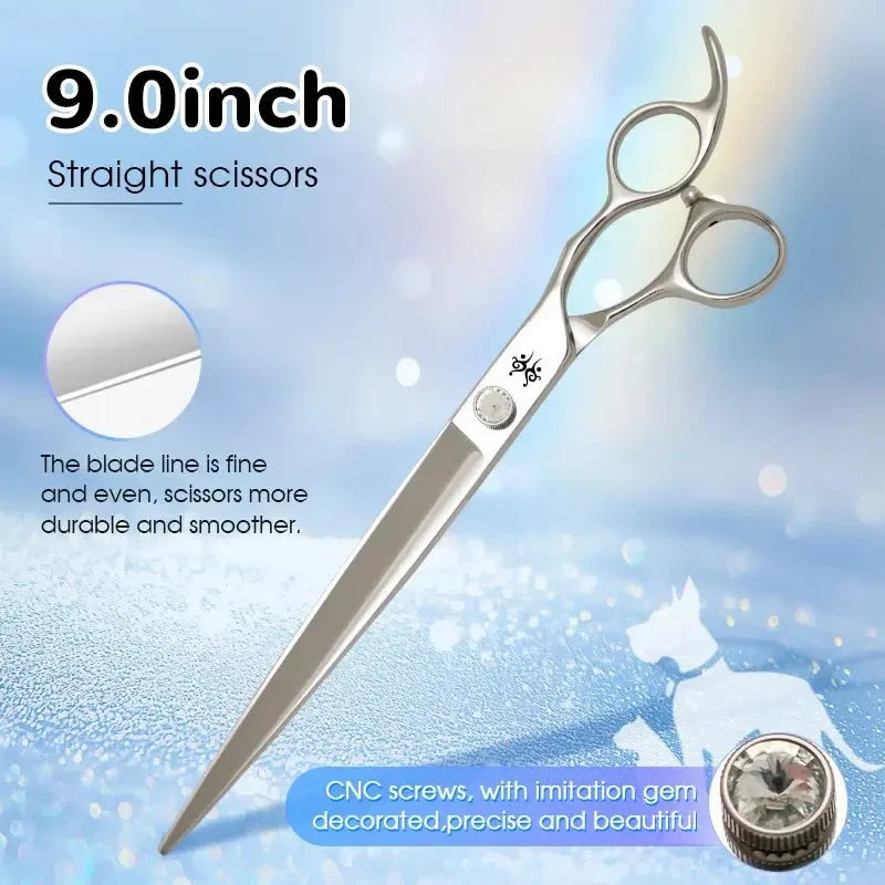Yijiang Professional 7.5/8/9.0 Inch Pet Grooming Scissors Set of 4 Straight Curved Thinner Chunker Blender Scissors Set - Needora