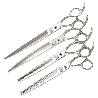 Yijiang Professional 7.5/8/9.0 Inch Pet Grooming Scissors Set of 4 Straight Curved Thinner Chunker Blender Scissors Set - Needora