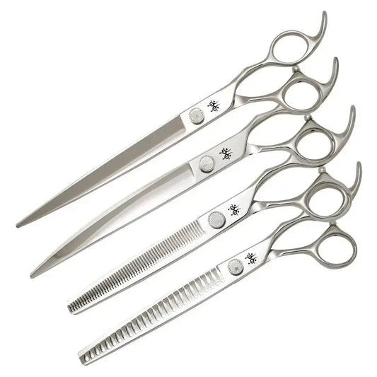 Yijiang Professional 7.5/8/9.0 Inch Pet Grooming Scissors Set of 4 Straight Curved Thinner Chunker Blender Scissors Set - Needora
