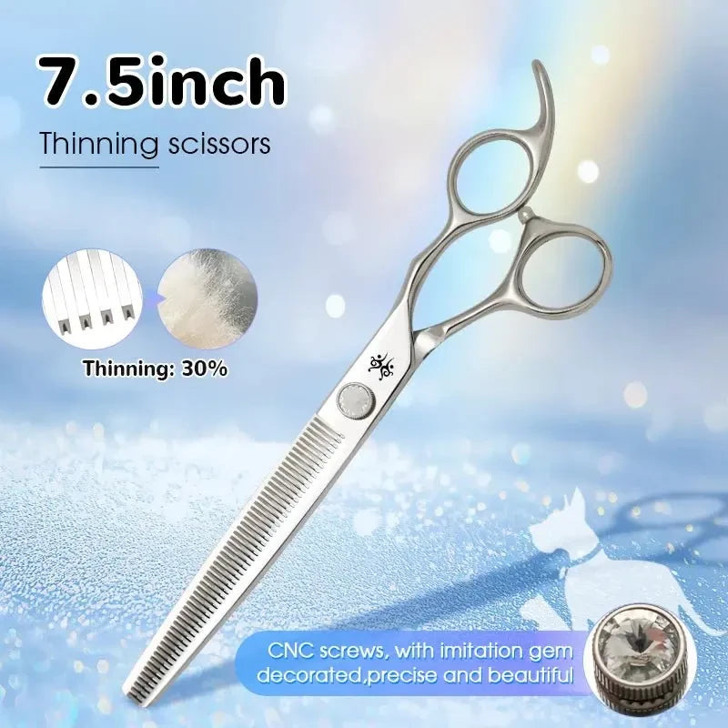 Yijiang Professional 7.5/8/9.0 Inch Pet Grooming Scissors Set of 4 Straight Curved Thinner Chunker Blender Scissors Set - Needora