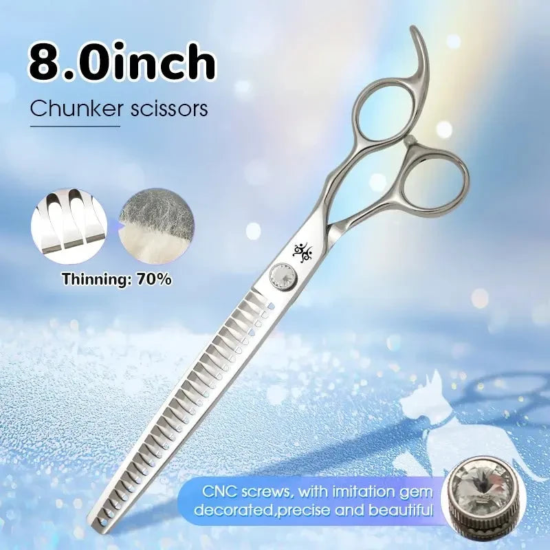 Yijiang Professional 7.5/8/9.0 Inch Pet Grooming Scissors Set of 4 Straight Curved Thinner Chunker Blender Scissors Set - Needora